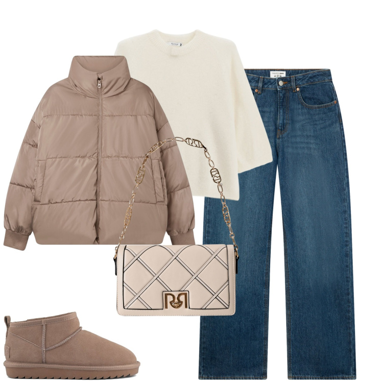 Outfit donna - City. Stile Casual chic per Tutti i giorni. Abbinamento con bomber, jeans, pullovers, borse a tracolla, stivali.