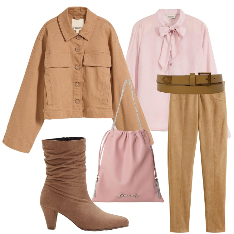 Outfit donna - Camicia bon ton. Stile Minimal per Tutti i giorni. Abbinamento con pantaloni, blazer, stivaletti, camicie, borse a secchiello, cinture.