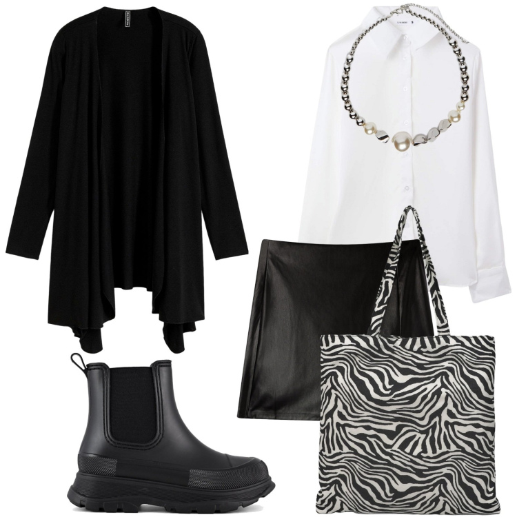 Outfit donna - Cardigan maxi. Stile Minimal per Tutti i giorni. Abbinamento con cardigans, minigonne, camicie, borse tote, collane, stivali.