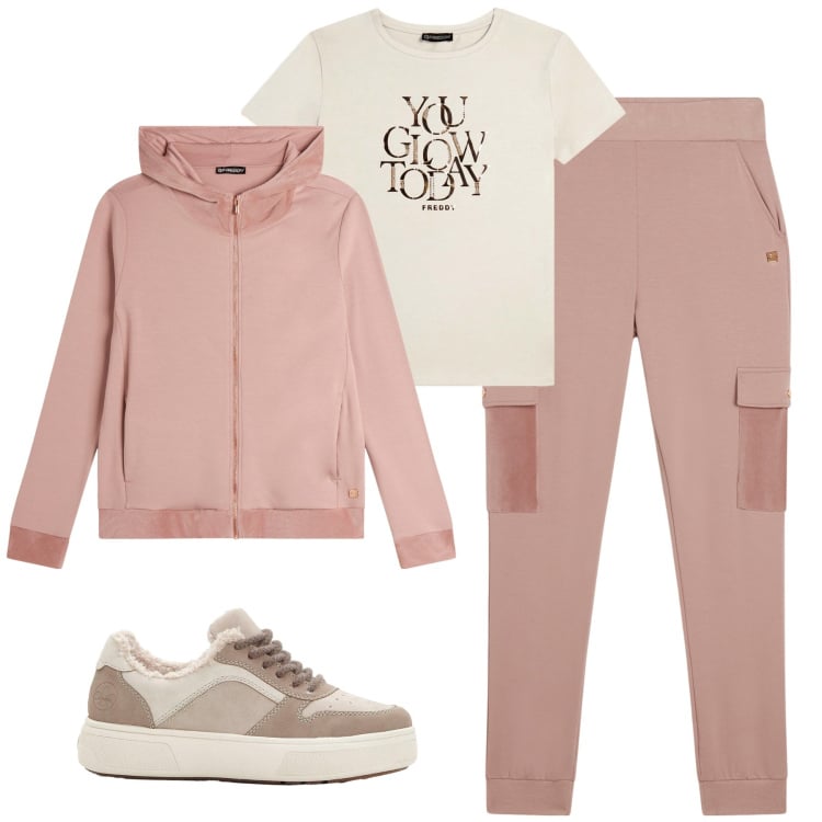 Outfit donna - Freddy. Stile Casual per Tutti i giorni. Abbinamento con sneakers, pantaloni cargo, felpe con cappuccio, t-shirt.