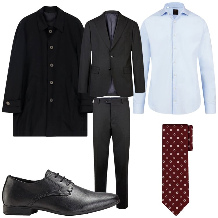 Outfit uomo - Total look #2252301. Stile Business/Elegante per Cerimonia. Abbinamento con scarpe stringate, trench, abiti, camicie, cravatte.