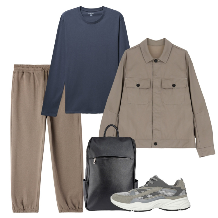 Outfit uomo - Athleisure da viaggio. Stile Casual per Tutti i giorni. Abbinamento con sneakers, pantaloni, t-shirt, giacche, borse sportive.