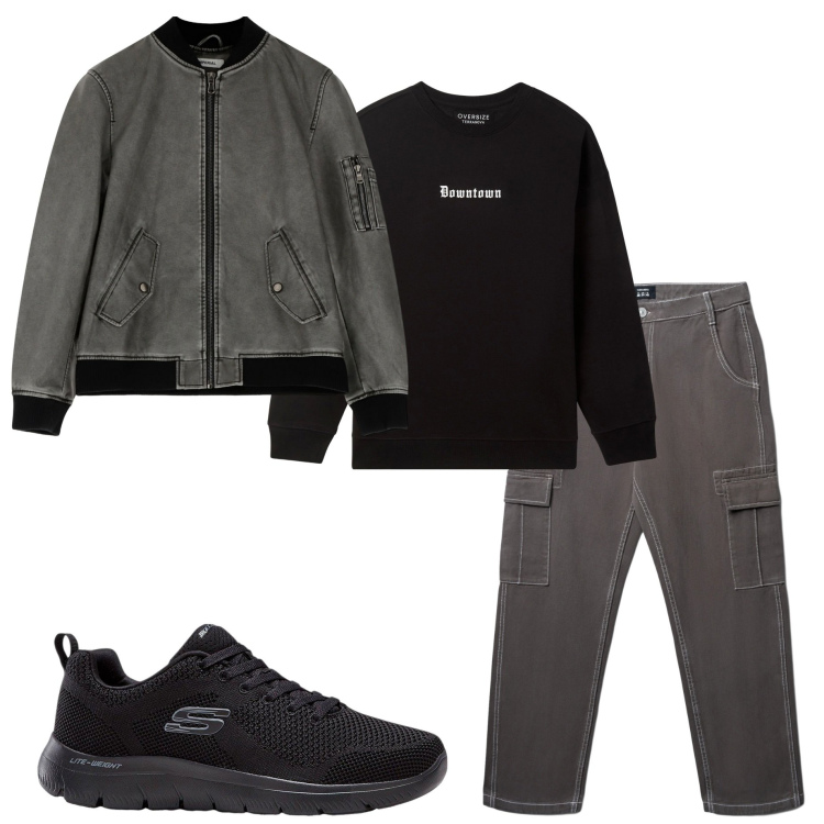 Outfit uomo - Urban style. Stile Urban per Tutti i giorni. Abbinamento con sneakers, pantaloni cargo, felpe, bomber.