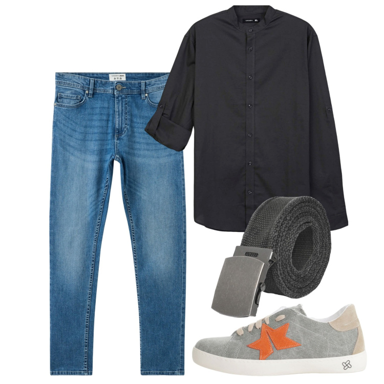 Outfit uomo - Settembre. Stile Casual per Tutti i giorni. Abbinamento con jeans skinny, cinture, camicie, sneakers.