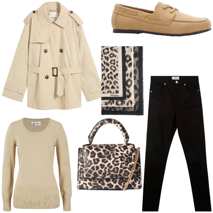 Outfit donna - Il trench capo più gettonato in autunno. Stile Chic per Tutti i giorni. Abbinamento con maglieria, mocassini, trench, pantaloni skinny, borse a tracolla, foulard.