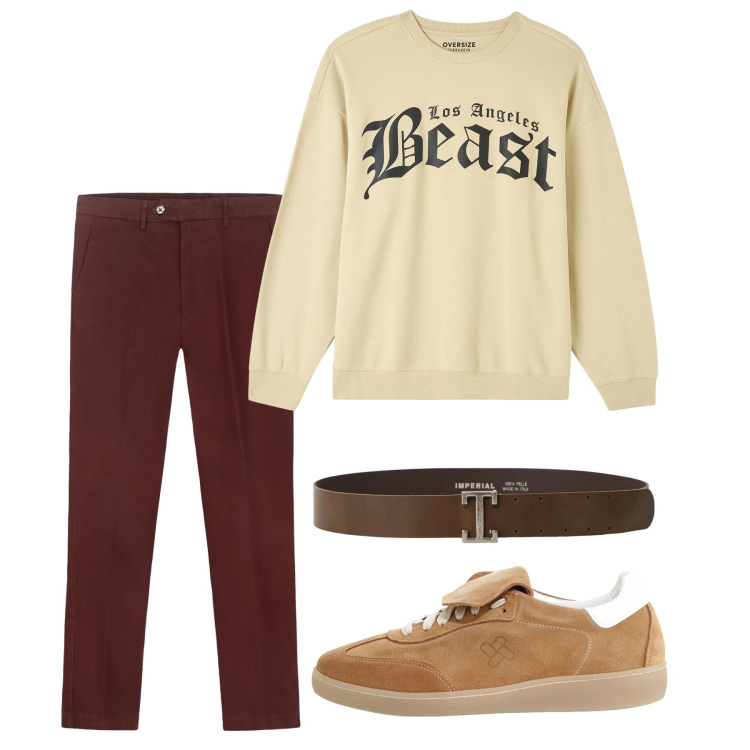 Outfit uomo - Settembre. Stile Casual per Tutti i giorni. Abbinamento con felpe, cinture, sneakers, pantaloni chino.