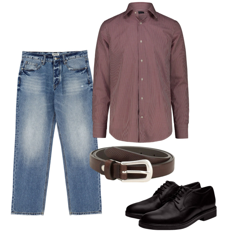 Outfit uomo - Note classiche. Stile Casual per Serata speciale. Abbinamento con jeans, cinture, scarpe stringate, camicie.
