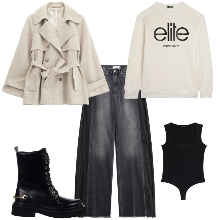 Outfit donna - Urban per ogni giorno. Stile Urban per Tutti i giorni. Abbinamento con anfibi, jeans, trench, felpe, body.