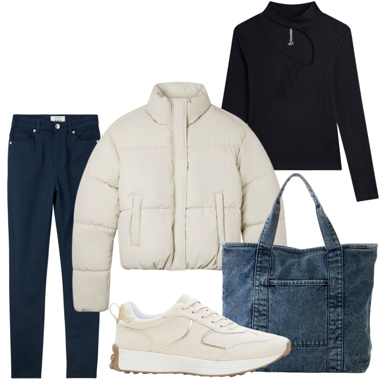Outfit donna - Bomber fever. Stile Trendy per Scuola/Università. Abbinamento con sneakers, shopping bag, pantaloni skinny, bomber, maglieria.