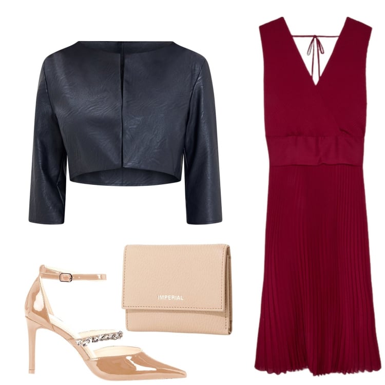 Outfit donna - Aperitivo chic. Stile Chic per Serata fuori. Abbinamento con blazer, décolleté, portafogli, vestiti lunghi.