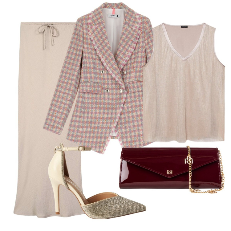 Outfit donna - Cerimonia in famiglia. Stile Bon Ton per Cerimonia. Abbinamento con décolleté, gonne lunghe, blazer, pochette, top.