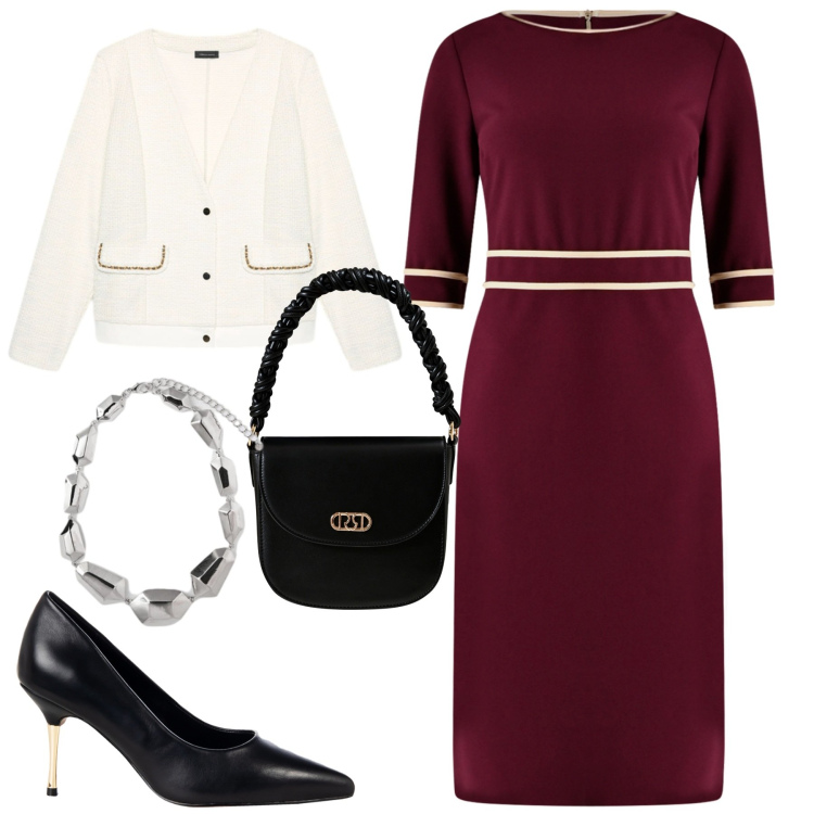 Outfit donna - Rinascimento. Stile Chic per Tutti i giorni. Abbinamento con vestiti a tubino, décolleté, borse a mano, blazer, ciondoli.