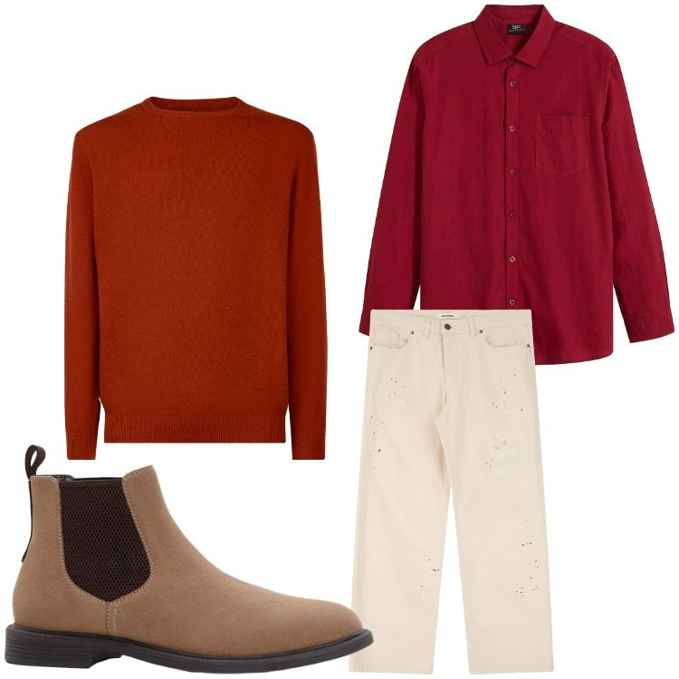 Outfit uomo - Autunno. Stile Casual per Tutti i giorni. Abbinamento con stivali e stivaletti, camicie, pantaloni, maglieria.