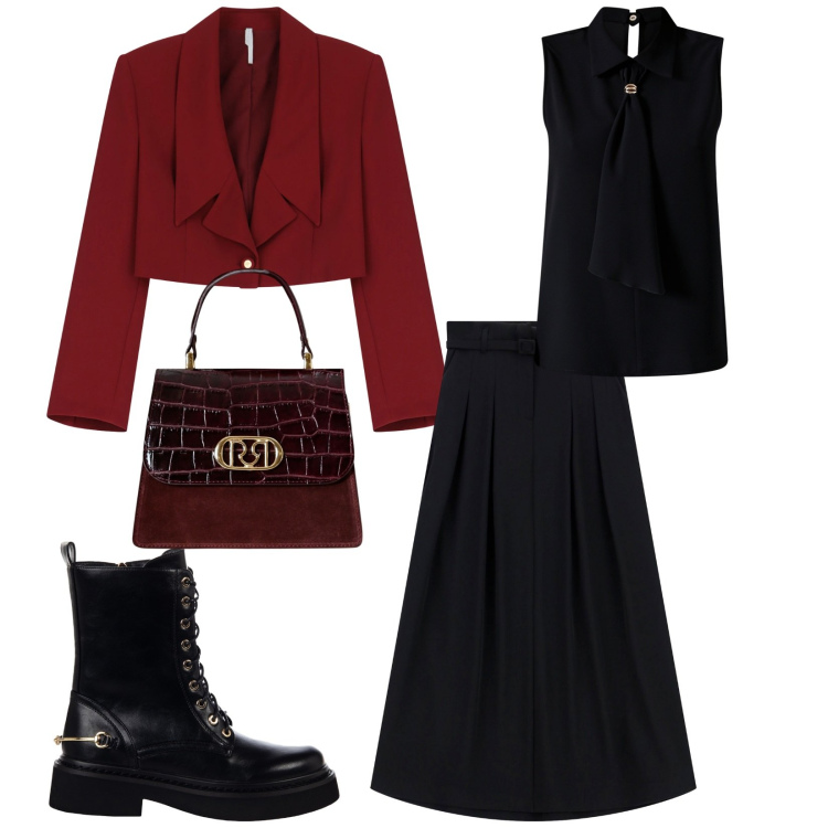 Outfit donna - Total look #2252405. Stile Chic per Serata fuori. Abbinamento con anfibi, borse a mano, top, gonne lunghe, blazer.