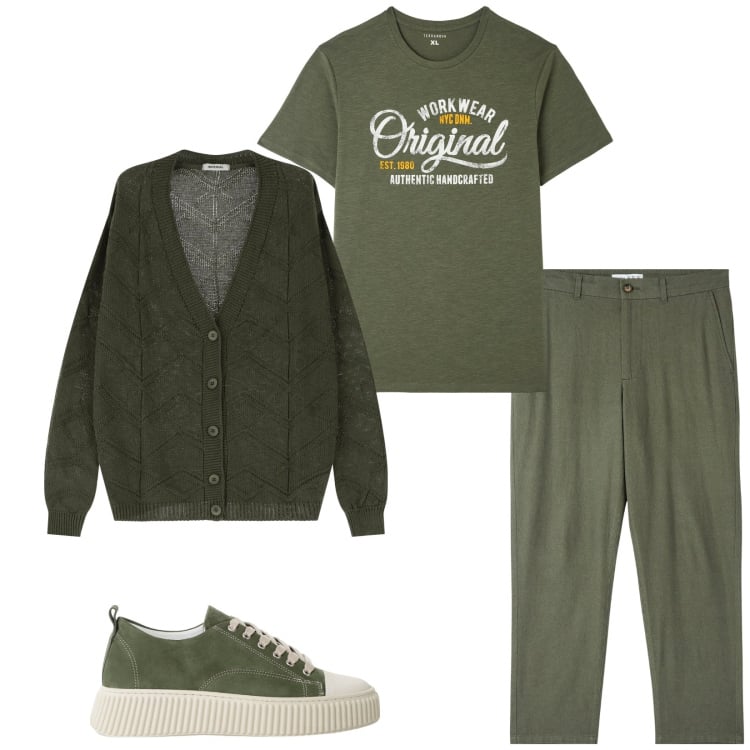 Outfit uomo - Total look #2252408. Stile Casual per Tutti i giorni. Abbinamento con pantaloni, t-shirt, cardigans, sneakers.