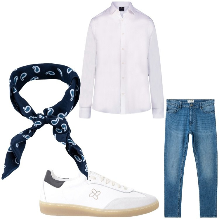 Outfit uomo - Casualmente. Stile Casual per Tutti i giorni. Abbinamento con jeans skinny, sneakers, camicie, sciarpe e foulard.