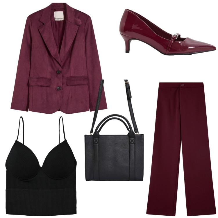 Outfit donna - Tailleur da mattina a sera. Stile Chic per Ufficio. Abbinamento con blazer, décolleté, top, borse tote, pantaloni.