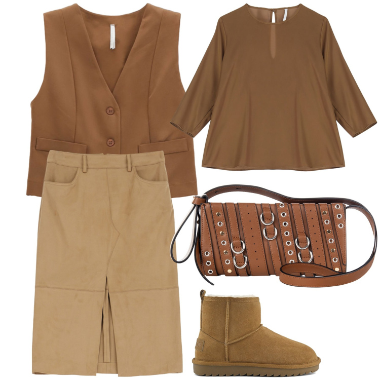 Outfit donna - Imperial con accessori mix. Stile Basic per Ufficio. Abbinamento con borse a spalla, gonne longuette, bluse, gilet, stivali.