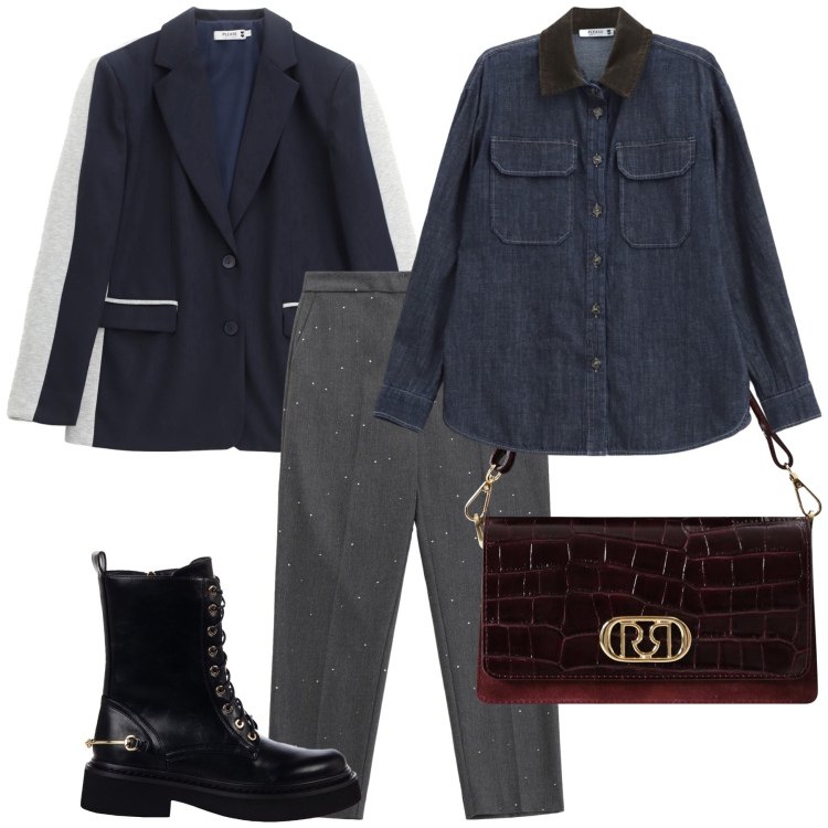 Outfit donna - Please in ufficio. Stile Urban per Ufficio. Abbinamento con pantaloni, camicie, blazer, anfibi, borse a mano.