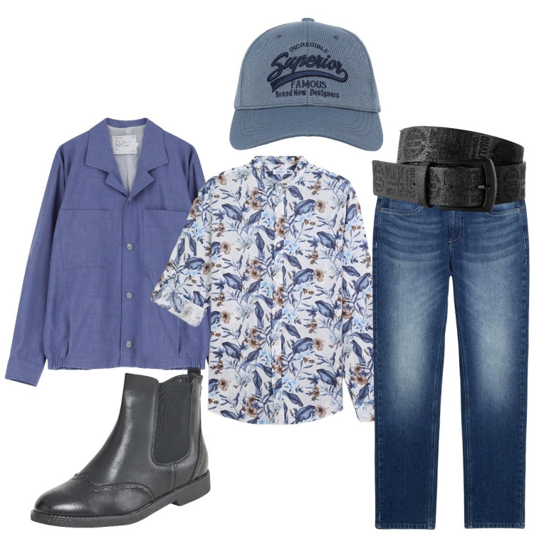 Outfit uomo - Con gli amici. Stile Casual per Tutti i giorni. Abbinamento con cinture, jeans dritti, stivali e stivaletti, cappelli con visiera, camicie, cappotti.