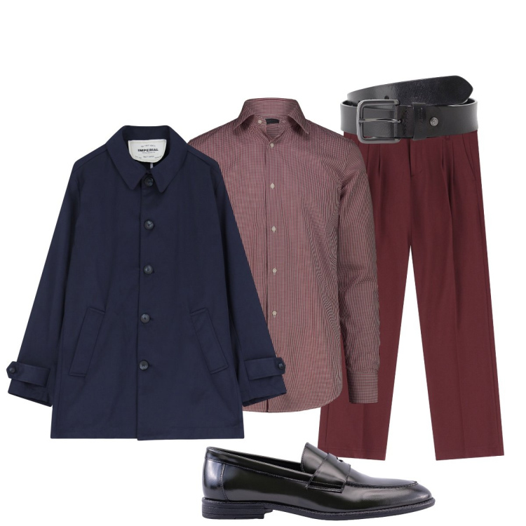 Outfit uomo - Total look #2252438. Stile Business/Elegante per Ufficio. Abbinamento con pantaloni, trench, cinture, scarpe stringate, camicie.
