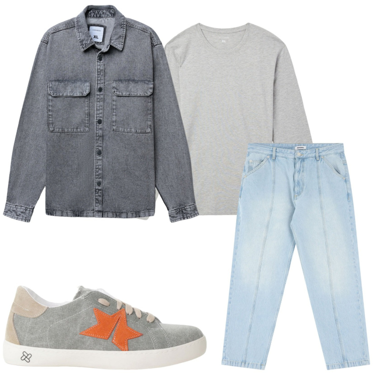 Outfit uomo - Total look #2252439. Stile Casual per Tutti i giorni. Abbinamento con t-shirt, cappotti, jeans, sneakers.