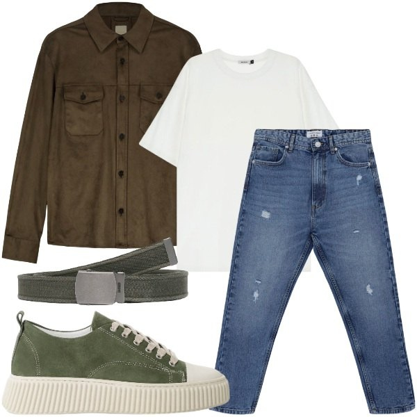 Outfit uomo - Urban Style: Comodità e Stile per la Ci. Stile Casual per Tutti i giorni. Abbinamento con cinture, jeans strappati, sneakers, t-shirt, giacche.