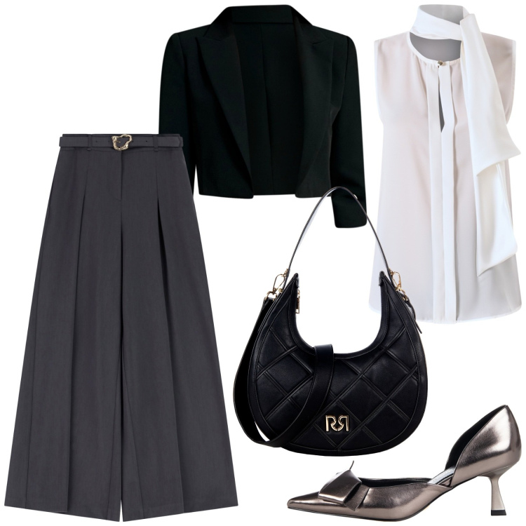 Outfit donna - Total look #2252451. Stile Chic per Serata fuori. Abbinamento con borse a tracolla, décolleté, bolero, top, pantaloni.