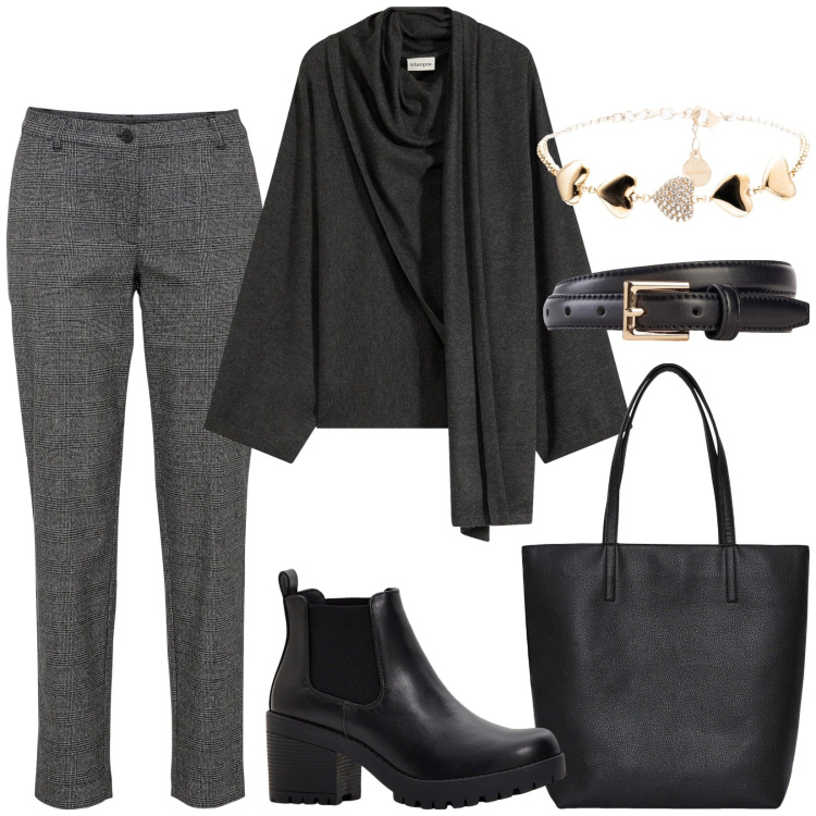 Outfit donna - Total look #2252469. Stile Minimal per Tutti i giorni. Abbinamento con pantaloni chino, stivaletti chelsea, cinture, maglieria, borse tote, braccialetti.