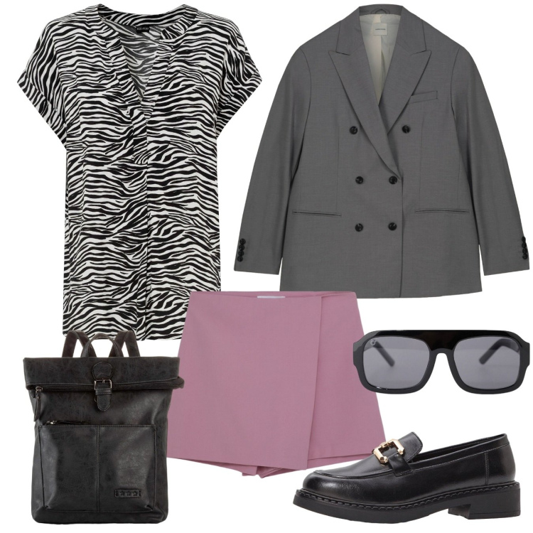 Outfit donna - Mocassini. Stile Urban per Tutti i giorni. Abbinamento con zaini, bluse, mocassini, minigonne, occhiali da sole, blazer.