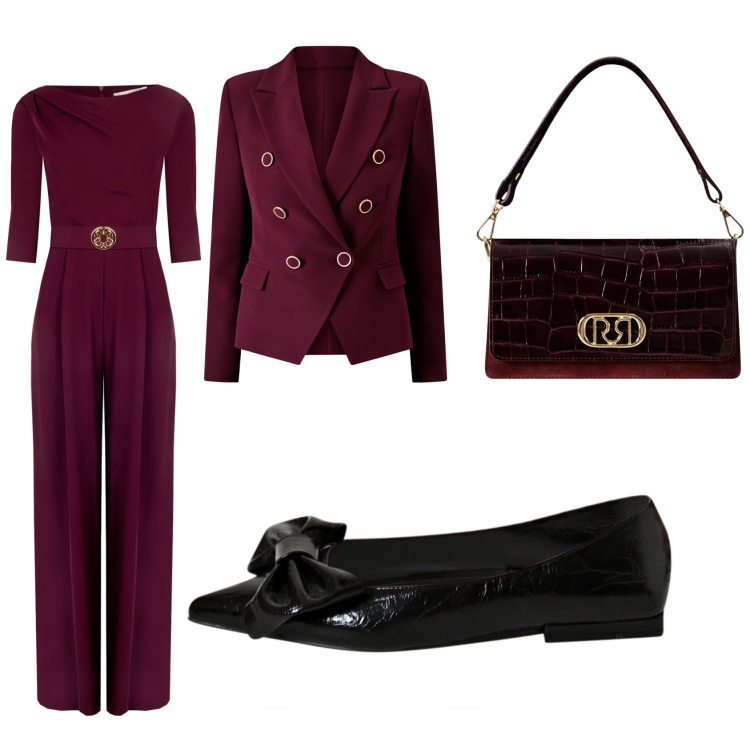 Outfit donna - Cerimonia in tuta. Stile Glamour per Cerimonia. Abbinamento con tute, blazer, ballerine, borse a mano.