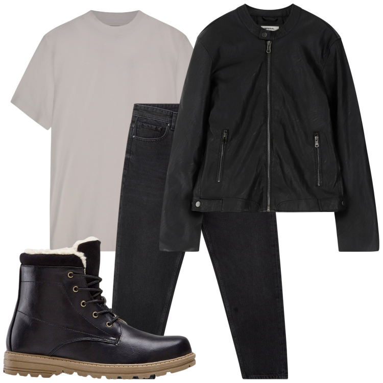 Outfit uomo - In città. Stile Urban per Tutti i giorni. Abbinamento con stivali e stivaletti, jeans, giacche, t-shirt.