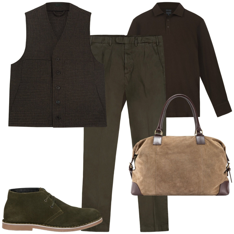 Outfit uomo - Doppelganger. Stile Urban per Tutti i giorni. Abbinamento con pantaloni, borse sportive, stivali e stivaletti, polo, gilet.