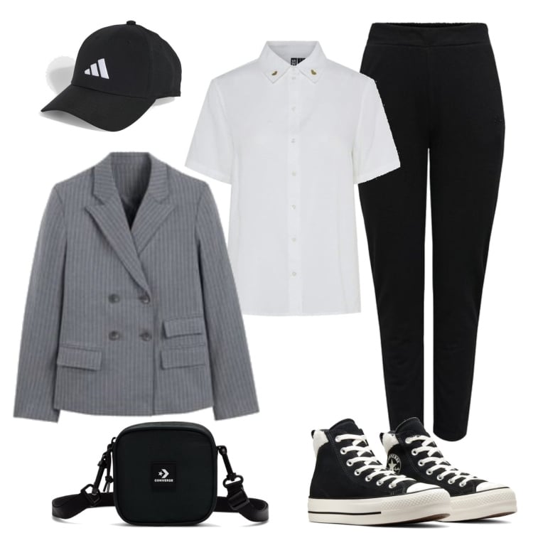 Outfit mujer - Sporty chic #3211. Estilo Sporty chic para Todos los días. Combinación con pantalones, blazers, sneakers, camisas de manga corta, bandoleras, sombreros o gorros con visera.