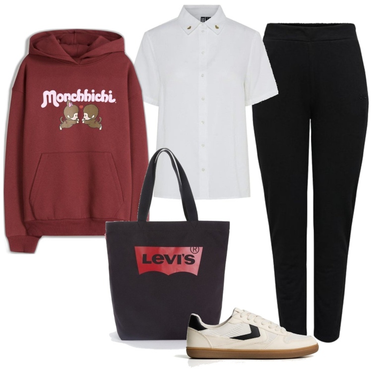 Outfit mujer - Basic #4966. Estilo Basic para Escuela/Universidad. Combinación con pantalones, sneakers, sudaderas con capucha, bolso tote, camisas de manga corta.