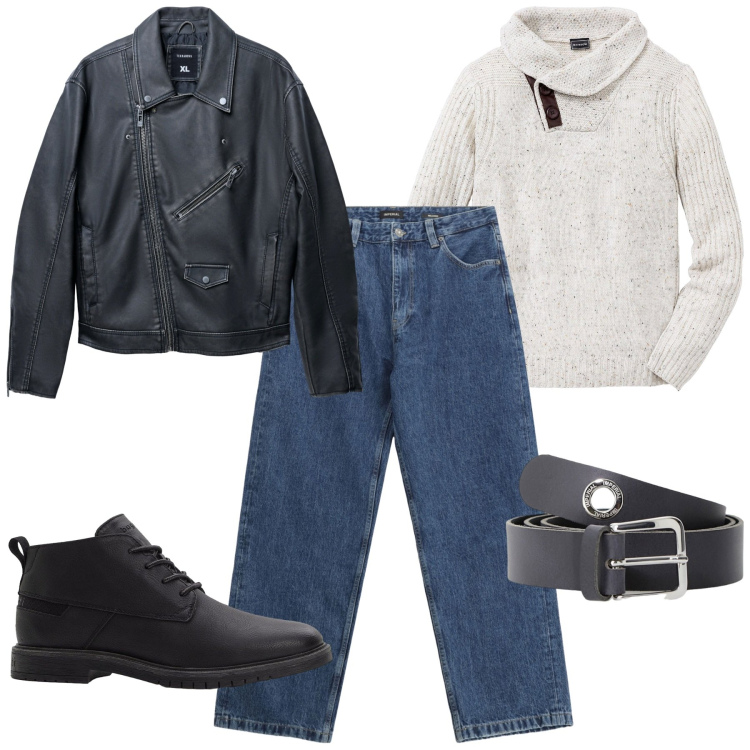 Outfit uomo - Fall. Stile Casual per Tutti i giorni. Abbinamento con maglieria, stivali e stivaletti, giacche, jeans, cinture.