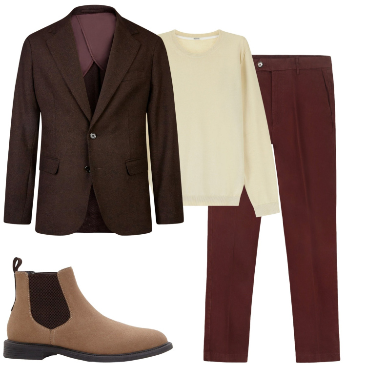 Outfit uomo - Total look #2252593. Stile Trendy per Tutti i giorni. Abbinamento con stivali e stivaletti, maglieria, giacche, pantaloni chino.
