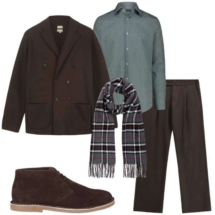 Outfit uomo - Total look #2252599. Stile Business/Elegante per Serata speciale. Abbinamento con pantaloni, camicie, stivali e stivaletti, giacche, sciarpe.