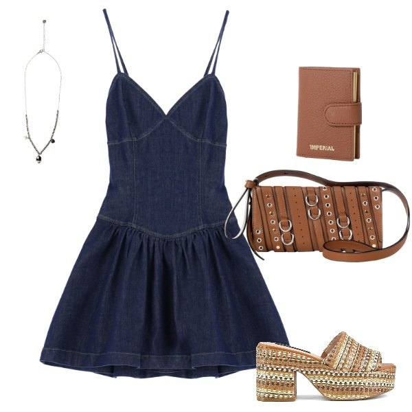 Outfit donna - Semplice, comodo ma raffinato. Stile Sporty chic per Tutti i giorni. Abbinamento con borse a spalla, vestiti corti, portafogli, ciondoli, zeppe.