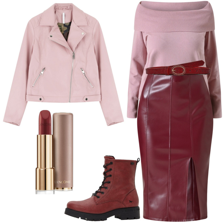 Outfit donna - My Pink and burgundy look. Stile Trendy per Tutti i giorni. Abbinamento con stivaletti, rossetti, cinture, gonne longuette, maglieria, blazer.