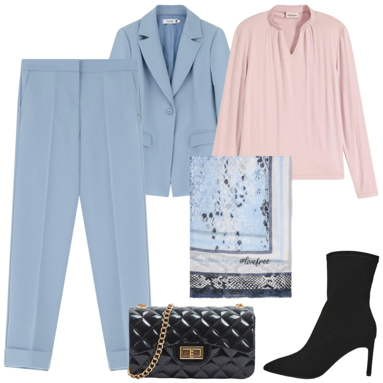 Outfit donna - Stivali elasticizzati con tacco Nero. Stile Casual chic per Ufficio. Abbinamento con bluse, stivali, borse a tracolla, pantaloni, blazer, foulard.