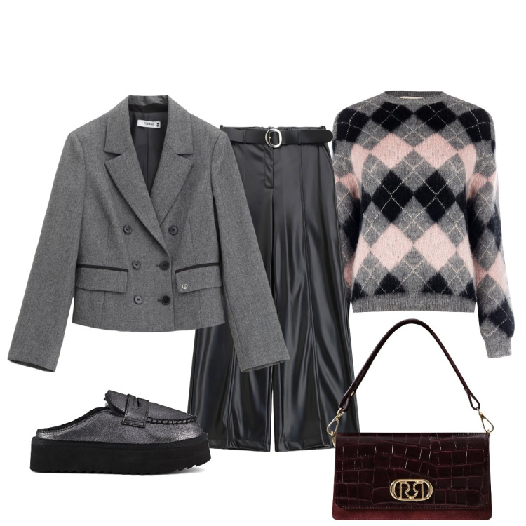 Outfit donna - Il ritorno del grigio. Stile Minimal per Tutti i giorni. Abbinamento con maglieria, borse a mano, blazer, pantaloni, mocassini.