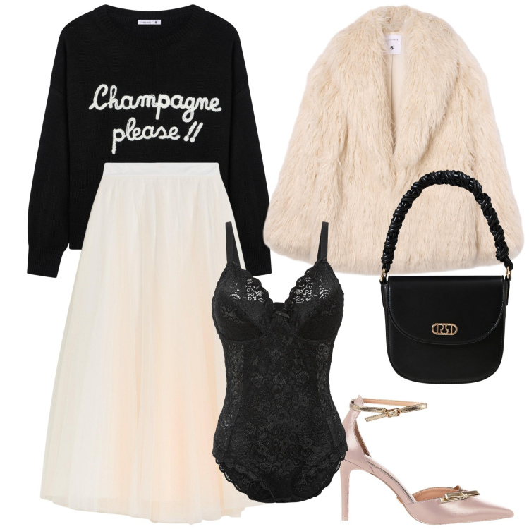 Outfit donna - Una flute per l aperitivo. Stile Glamour per Serata fuori. Abbinamento con gonne lunghe, body, maglieria, ecopellicce, décolleté, borse a mano.