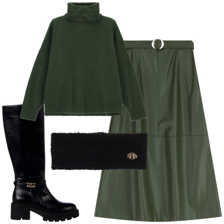 Outfit donna - Total look #2252743. Stile Military per Tutti i giorni. Abbinamento con stivali sopra il ginocchio, gonne lunghe, maglieria, fasce per capelli.