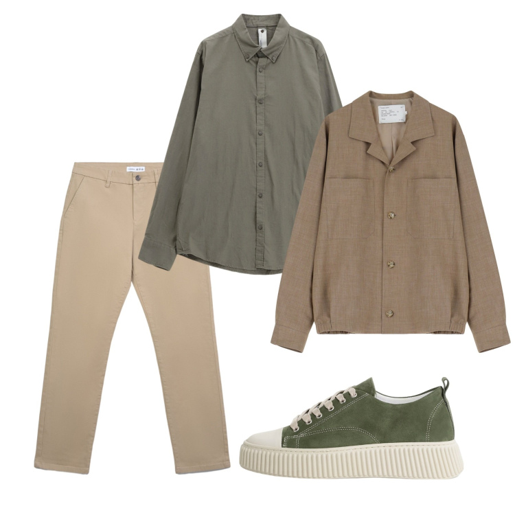 Outfit uomo - Domenica di settembre. Stile Casual per Tutti i giorni. Abbinamento con pantaloni chino, sneakers, cappotti, camicie.