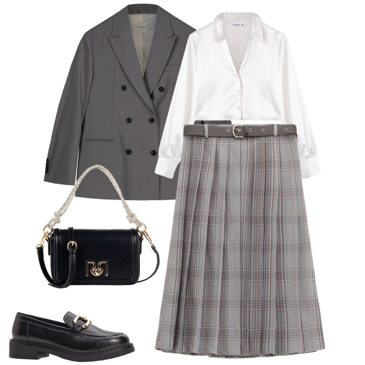 Outfit donna - Il ritorno del grigio @ambrosiajsi. Stile Preppy per Tutti i giorni. Abbinamento con mocassini, camicie, borse a mano, gonne, blazer.