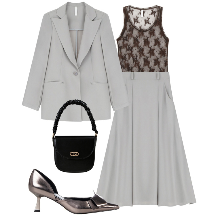Outfit donna - Il ritorno del grigio @ambrosiajsi. Stile Casual chic per Tutti i giorni. Abbinamento con décolleté, borse a mano, blazer, gonne lunghe, canottiere.