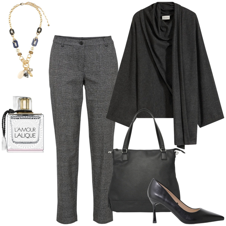 Outfit donna - Total look #2252781. Stile Casual per Ufficio. Abbinamento con pantaloni chino, maglieria, profumi, shopping bag, décolleté, collane.