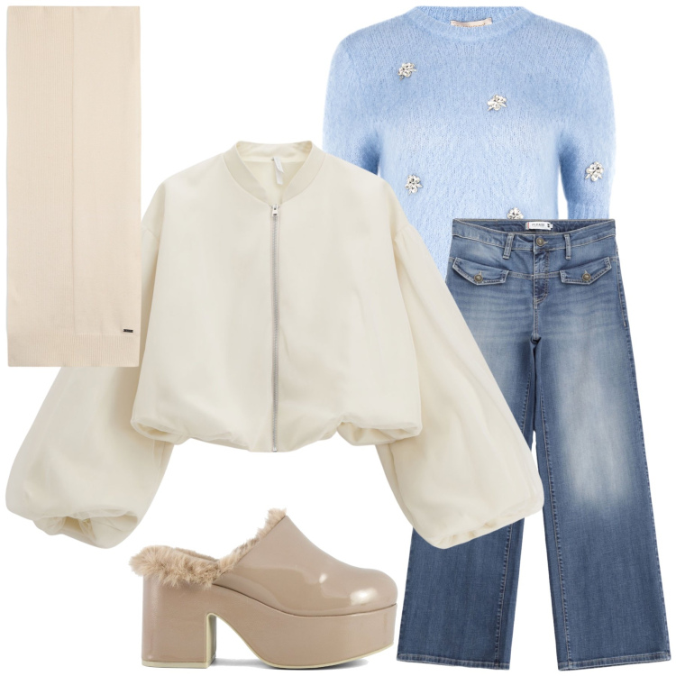 Outfit donna - Che maglietta deliziosa. Stile Casual chic per Tutti i giorni. Abbinamento con maglieria, jeans, bomber, sciarpe, sabot.