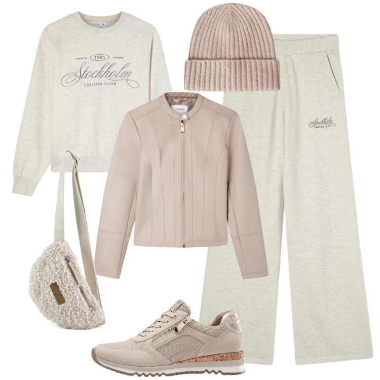 Outfit donna - City time in tuta. Stile Casual per Tutti i giorni. Abbinamento con sneakers, felpe, giacche, berretti, pantaloni, marsupi.